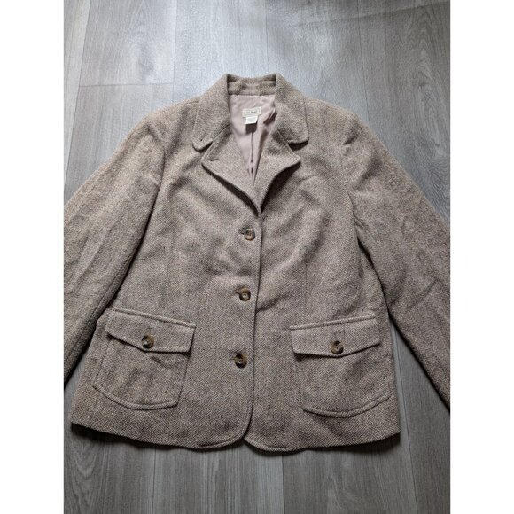 L.L. Bean Womens Herringbone Wool Blazer Jacket L Beige Button-Up Tailored Pocke - Picture 4 of 7